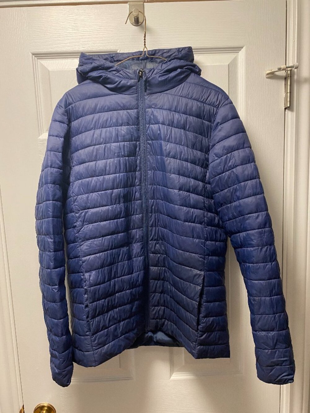 Lands' End Youth XXL 18H-20H Husky Lightweight Hooded Puffer Jacket Navy Blue